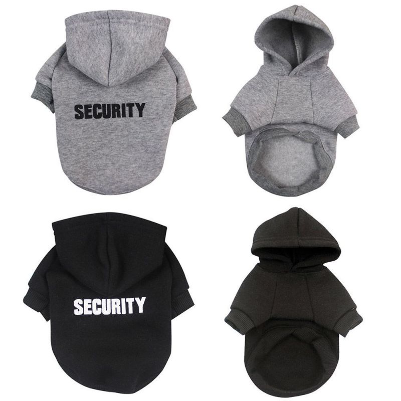Fleece Dog Clothes Pet Puppy Hoodie Security Pattern Printed Dog Cat Hooded Sweatshirt Warm Two-Legged Pet Coat Jacket