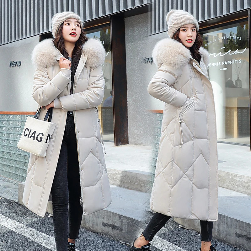 Korean Down Cotton CoatWomen Long Winter Puffer Parkas Thicken Warm Hooded Cotton-Padded Jacket Coat Zipper Overcoat 241010