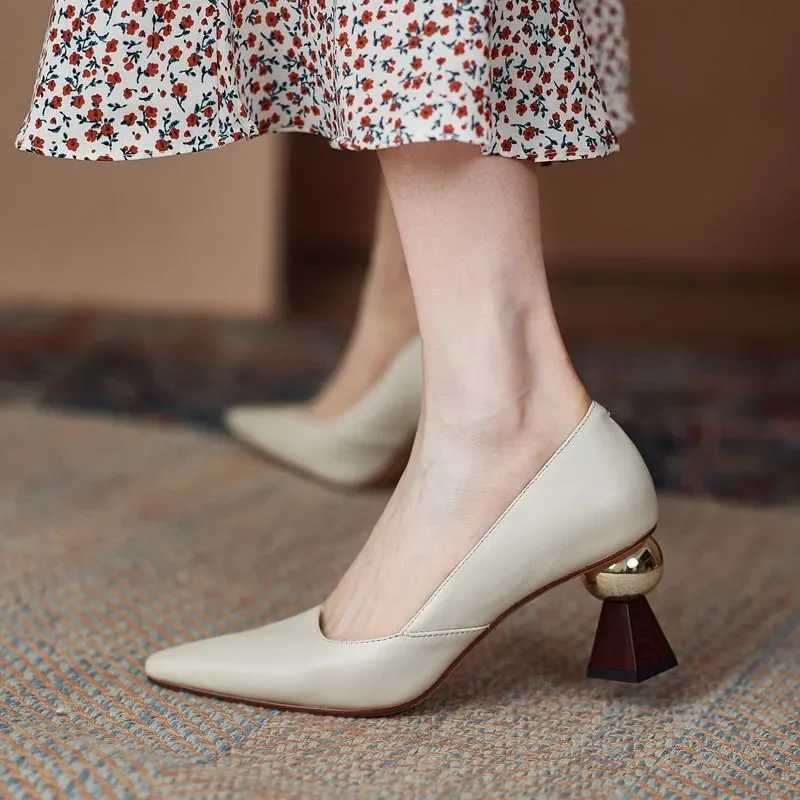 Handmade Leather Women Pumps Sexy Pointed Toe Chic Stylish Office Working Shoes Strange High Heel Stilettos Black Dress ShoesLX241014