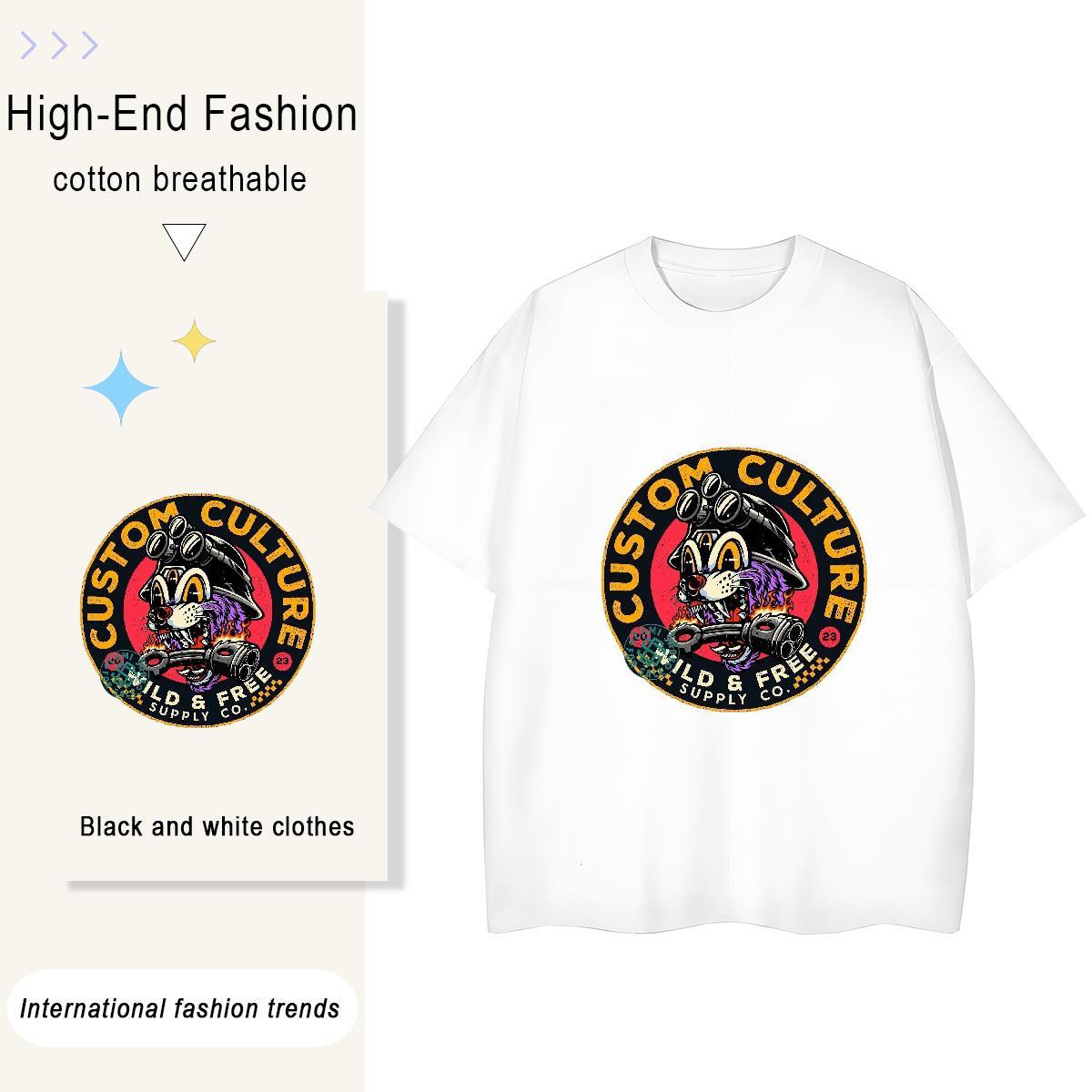 TOP Quality Women T Shirts 230g Cotton Short Sleeve O-Neck Home Outdoor skull Tshirt for Man Woman 5A Anime Print Tees