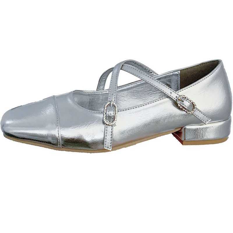 Medium Heeled Mary Jane Single Shoes 2024 New Women Shoes Thick Heeled Ballet Shoes Cross Buckle Shallow Soft Sole ShoesLX241014