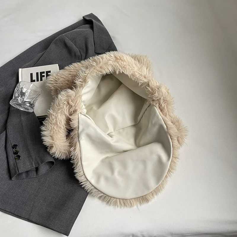 Ladies Plush Crossbody Bag Fluffy Winter Handbag Solid Color Messenger Tote Purse Work Shopping 241014