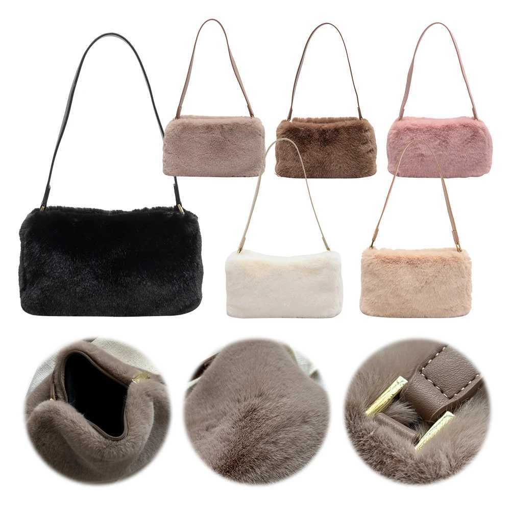 Ladies Plush Shoulder Bag Fluffy Underarm Solid Color Small Square Handbag for Work Travel 241014