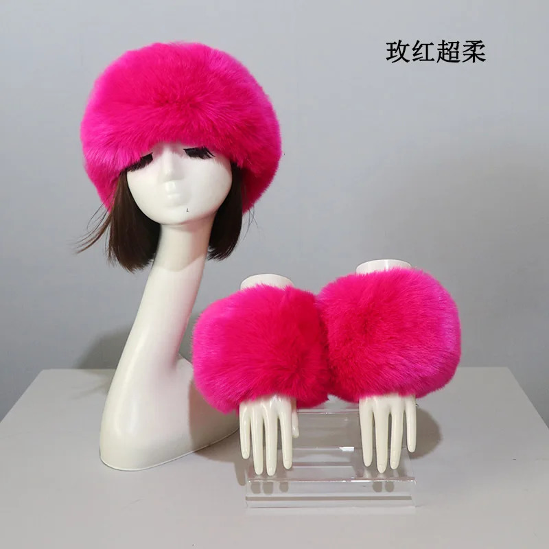 3 pieces/set womens winter faux fox fur headband hat cuffs fashionable and warm womens wristband gloves faux fur hat Russian style 241014