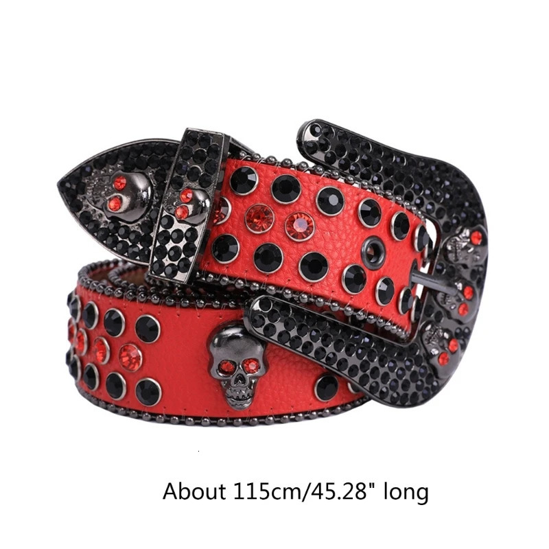 Home Skull Buckle Strap Womens Pu Leather Strap Rhinestone Buckle Strap Western Cowboy Y2k Girls Jeans Zipper Fashion Strap 240927