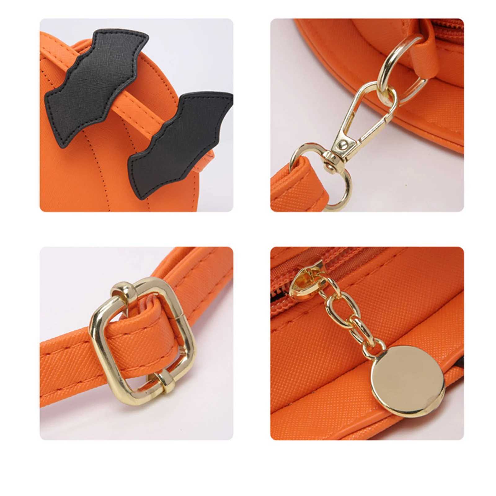 Interesting Pumpkin Cross Body Bag Fashion PU Leather Shoulder Lower Arm Bag Orange Black Cute Cartoon Devil Messenger Bag M241014