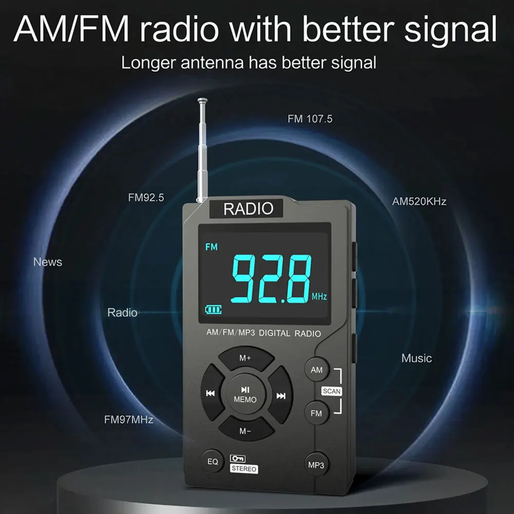 AM/FM, MP3 Support TF Card Expansion, EQ Adjustment, Telescopic Antenna, USB-C Fast Charging Real-time Display of Power Supply