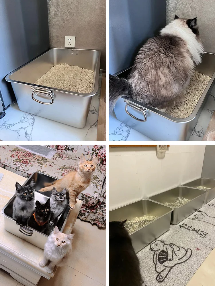 Stainless Steel Litter Box Super Big Cat Toilet King Size Giant Sand Kitten Special Anti-splash Huge