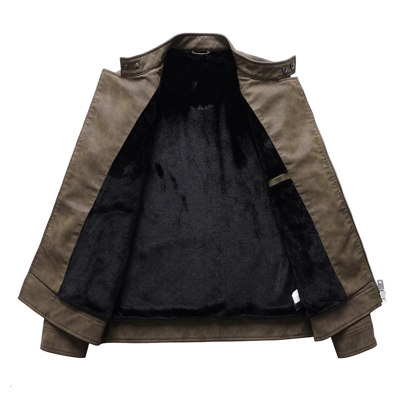 Military Leather Jacket Men Winter Fleece Warm Zipper Motorcycle Coats Mens Fashion Biker PU Jackets Slim Overcoat 241011