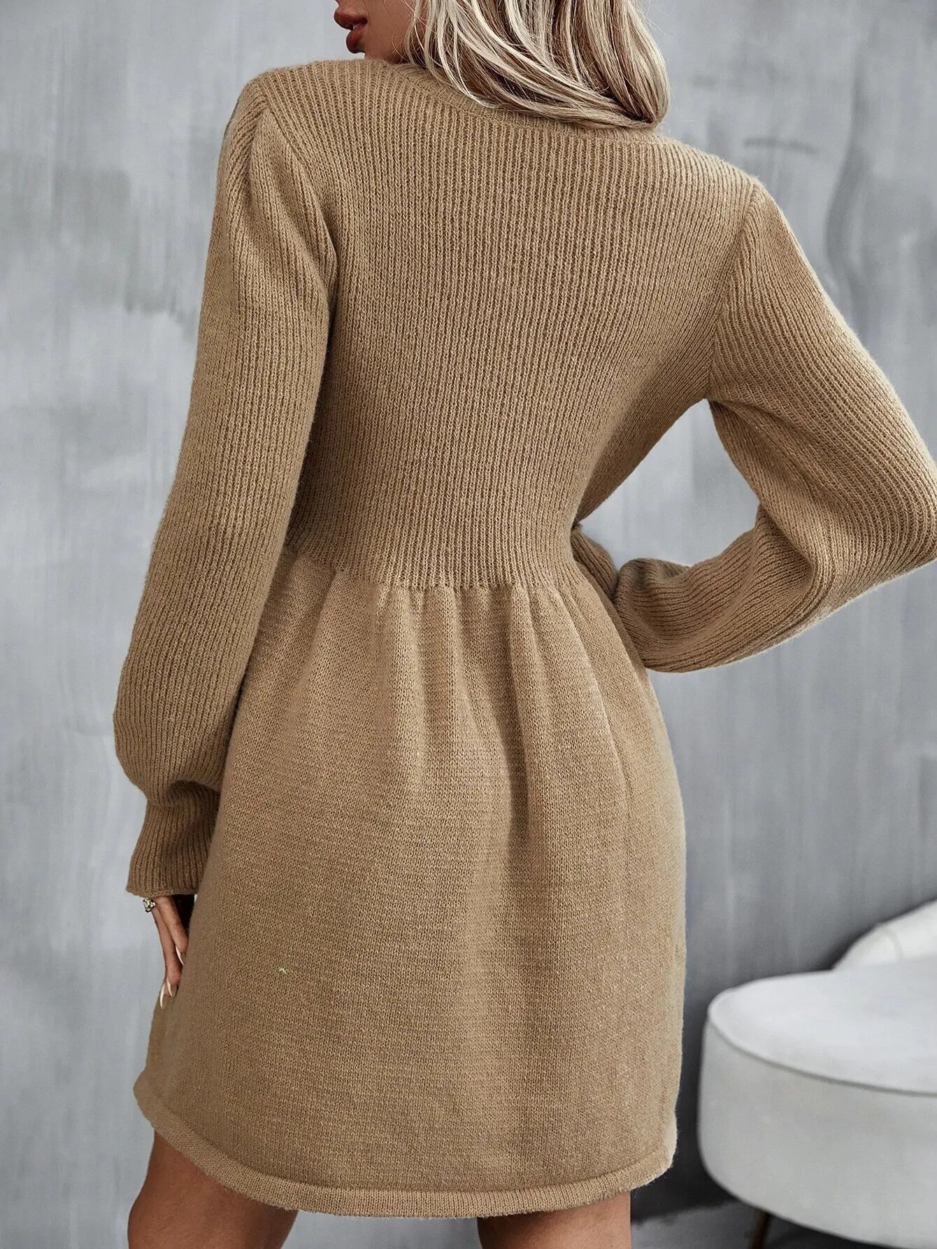 Solid Knit Sweater Dress Elegant Long Sleeve ALine Mini Dres Clothing 241007