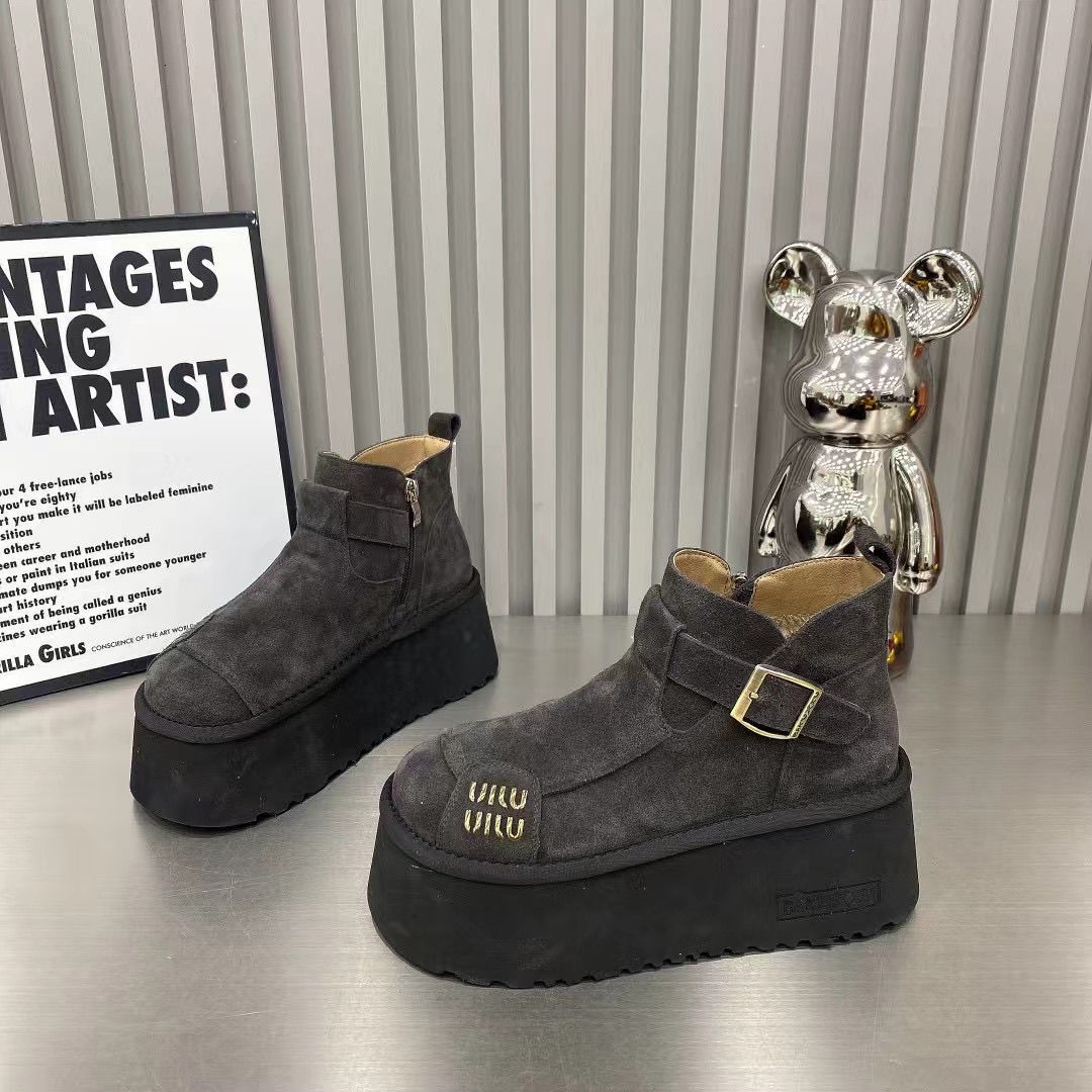 Bakuxiu Internet Famous Anti Fur Genuine Leather And Veet Haken Women's 2024 Winter New Item Sponge Bottom Cotton Shoes