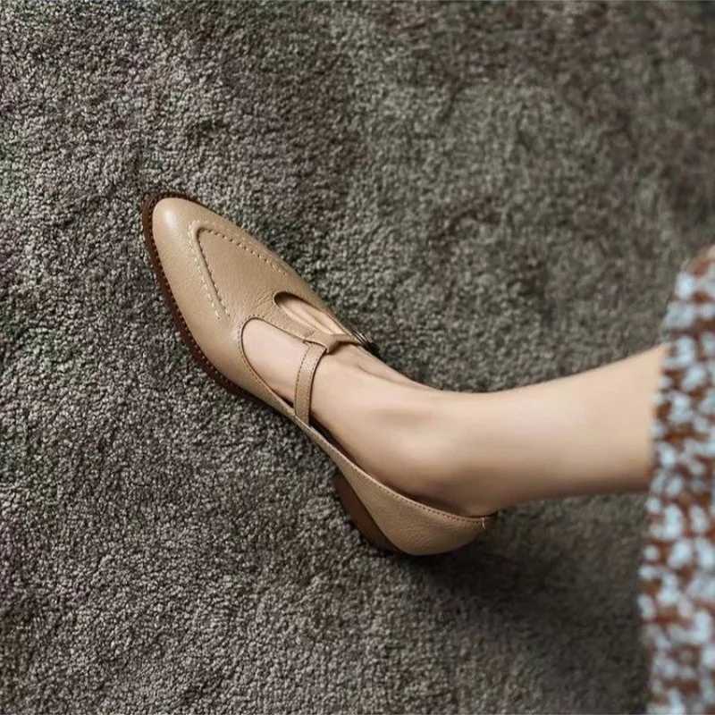 Women Leather High heeled Sandals Summer New Fashion Pointed Toe Thick Heel Women Elegant Shallow Ladies Office LoafersLX241014