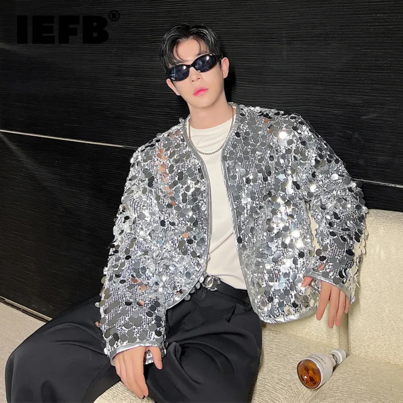 IEFB Sexy Man Jackets Fashion Korean Style Sequin Short Coat Trend Niche Mens Personality Clothing Autumn Top 9C2073 241011