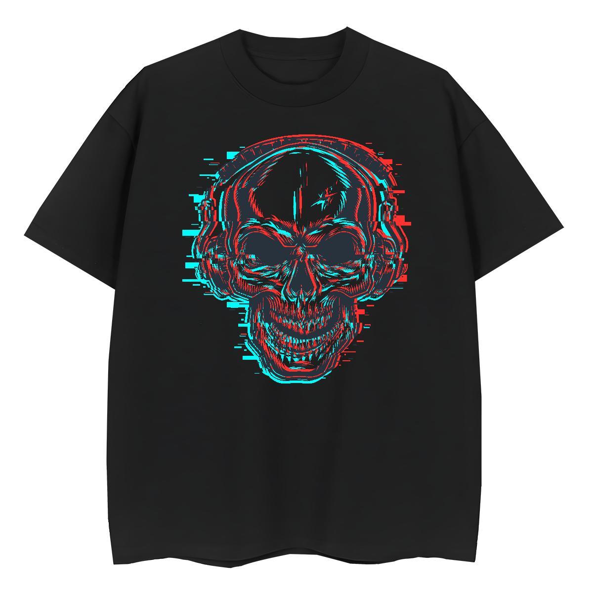 Classic T shirt 230g Cotton O Neck Short Sleeves High Street Hip Hop skull Womens Tshirts High quality Black Oversized Polos