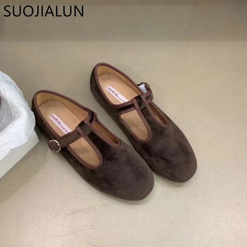 SUOJIALUN New Autumn Women Fashion Round Toe Slip On Ladies Elegant Mary Jane Soft Flat Heel Ballerinas Shoes 241014