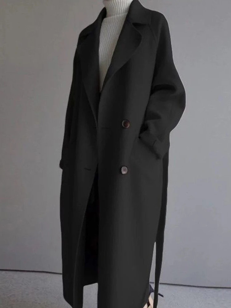Wool blend coat womens autumn and winter retro long jacket womens Korean fashion elegant coat womens oversized loose collared coat 240930