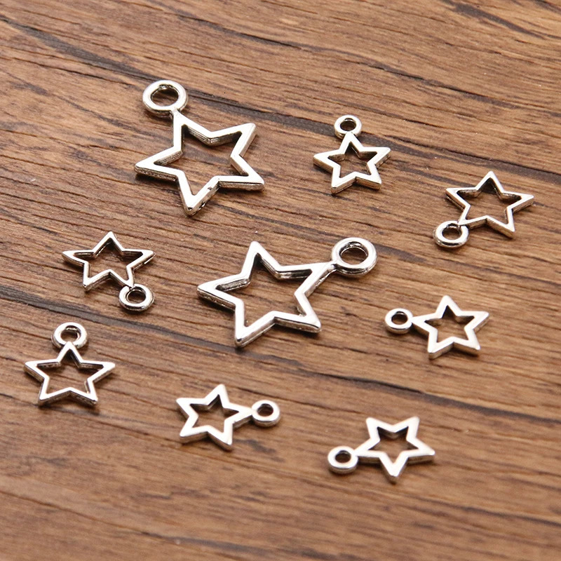 50PCS 4 Size Picture Color Hollow Big Small Star Charms Geometry Pendant Metal Alloy DIY Necklace Bracelet Earrings Marking 241010