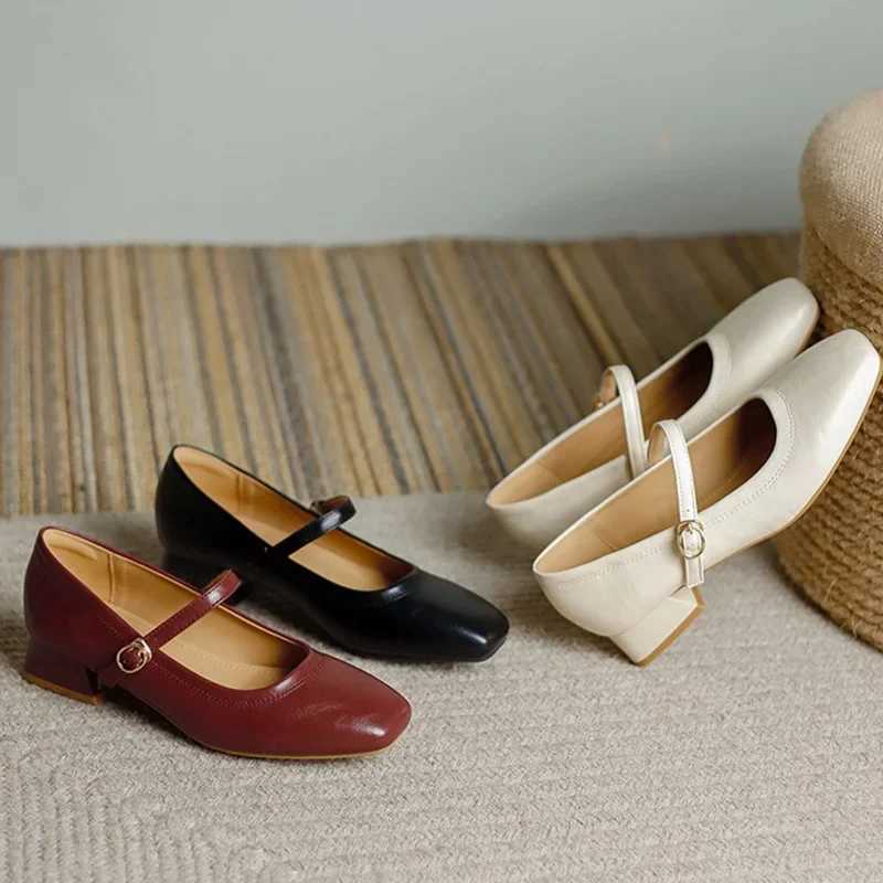 2024 Summer Women 3cm High Heels Concise Wine Red Office Pumps Female Metal Buckle Strap High Heels Lady Sweet Mary Jane ShoesLX241014