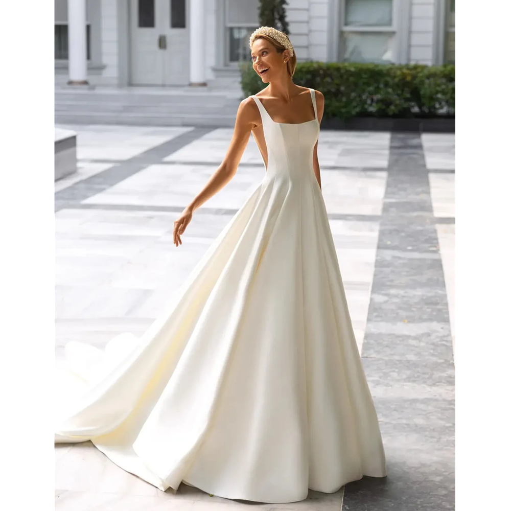 Simple Square Neck Satin Mermaid Wedding Dress Sleeveless Bridal Gowns Princess Weddings Party Gowns