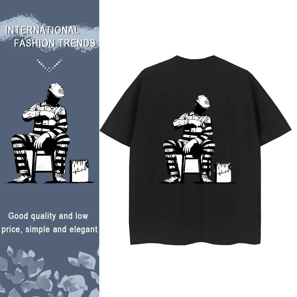 2024 DIY Woman T Shirts 230g Cotton Short Sleeve O-Neck Street person Lady T shirt Loose Cartoon Print Tee Shirt