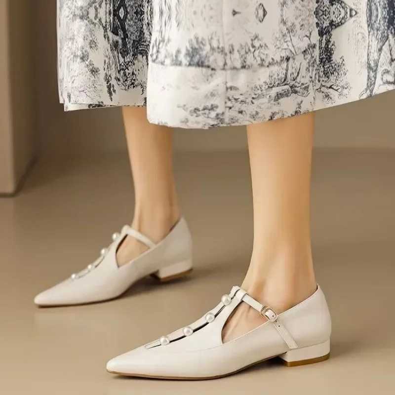 2024Elegant Shallow Single Shoes Women Spring New Low Heel Buckle Pointed Toe Sandals Daily Walking DressLX241014
