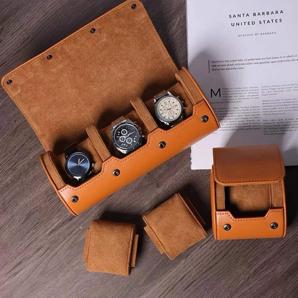 Mens Watch Roll Travel Case Manager with 1/2/3 Slot Display Storage Portable Watch Roll PU Leather Case 241011