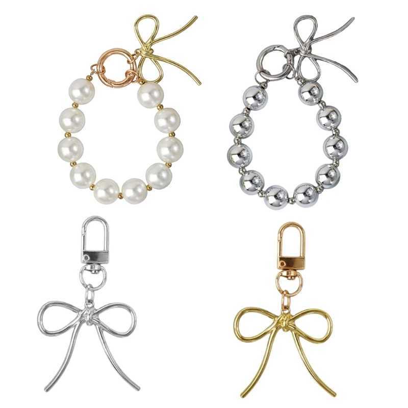 652F exquisite keychain with bead bow mobile phone charm unique keybag pendant used for car keys wallets backpacks wallets Y241014