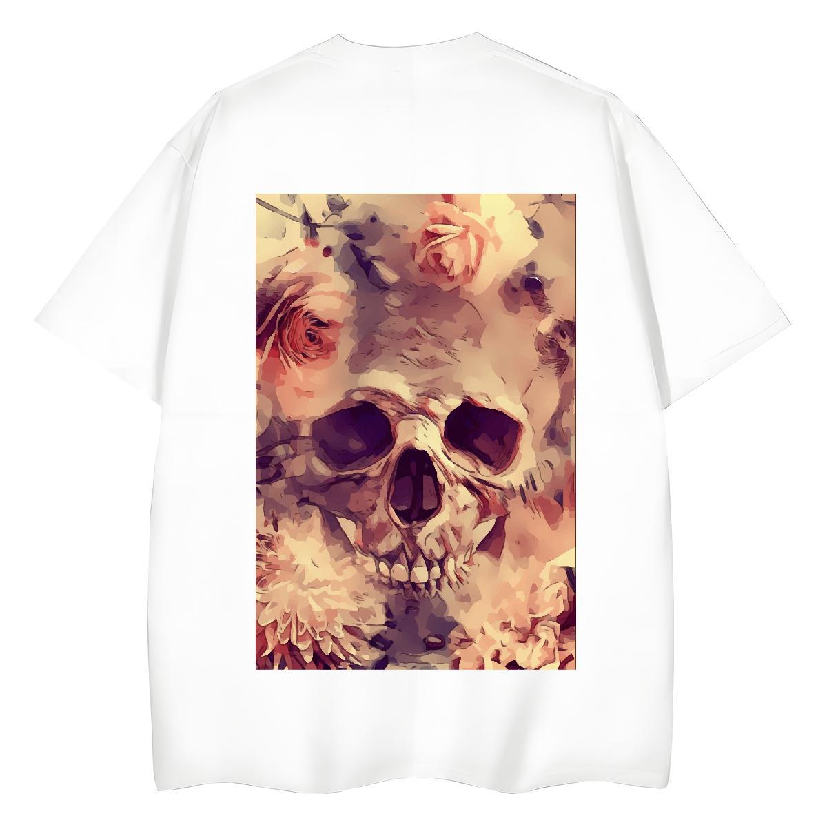 DIY T shirt 230g Pure Cotton Breathable Soft Street Wear skull Couples T Shirts Popular Anime Print Clothes Shirt
