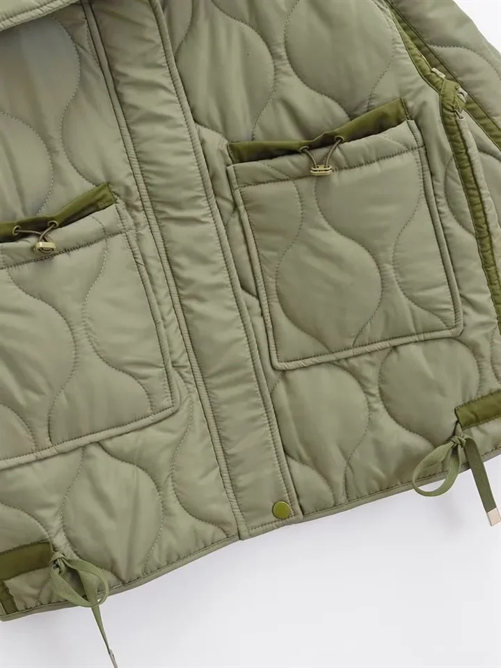 Kar Otza Winter Womens Stand up Collar Cotton Jacket Casual Drawstring Quilted Pocket n Short Coat 241011