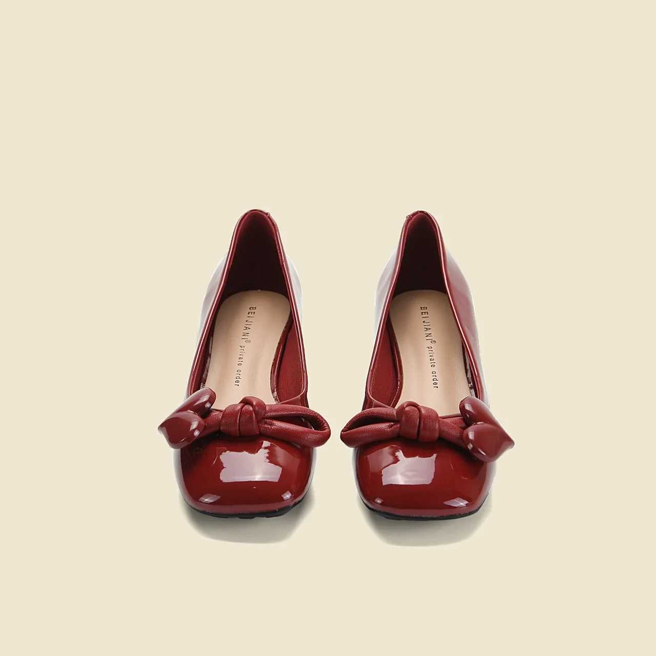 Shoes for Women 2024 Low Heel Elegant Ladies Summer Footwear Normal PU Leather Casual Square Toe with Bow RedLX241014