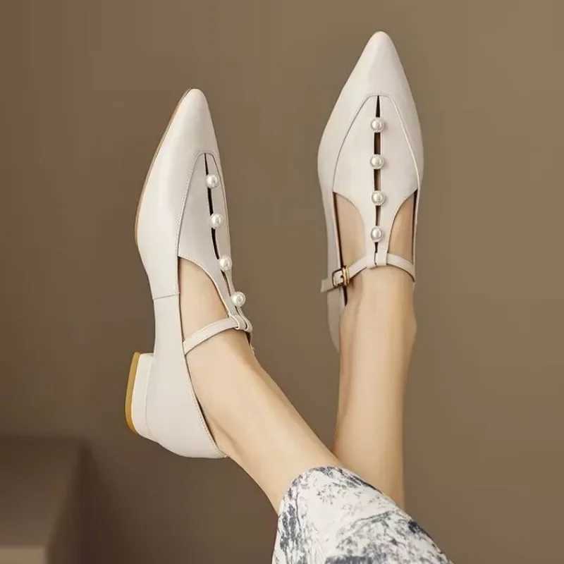 2024Elegant Shallow Single Shoes Women Spring New Low Heel Buckle Pointed Toe Sandals Daily Walking DressLX241014