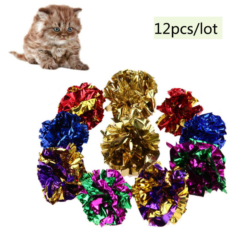 12pcs Cat Mylar Crinkle Balls Cat Toy Interactive Sound Ball Plastic Big Balls Crinkle Crackle Ring Paper Kitten Pet Play Toys