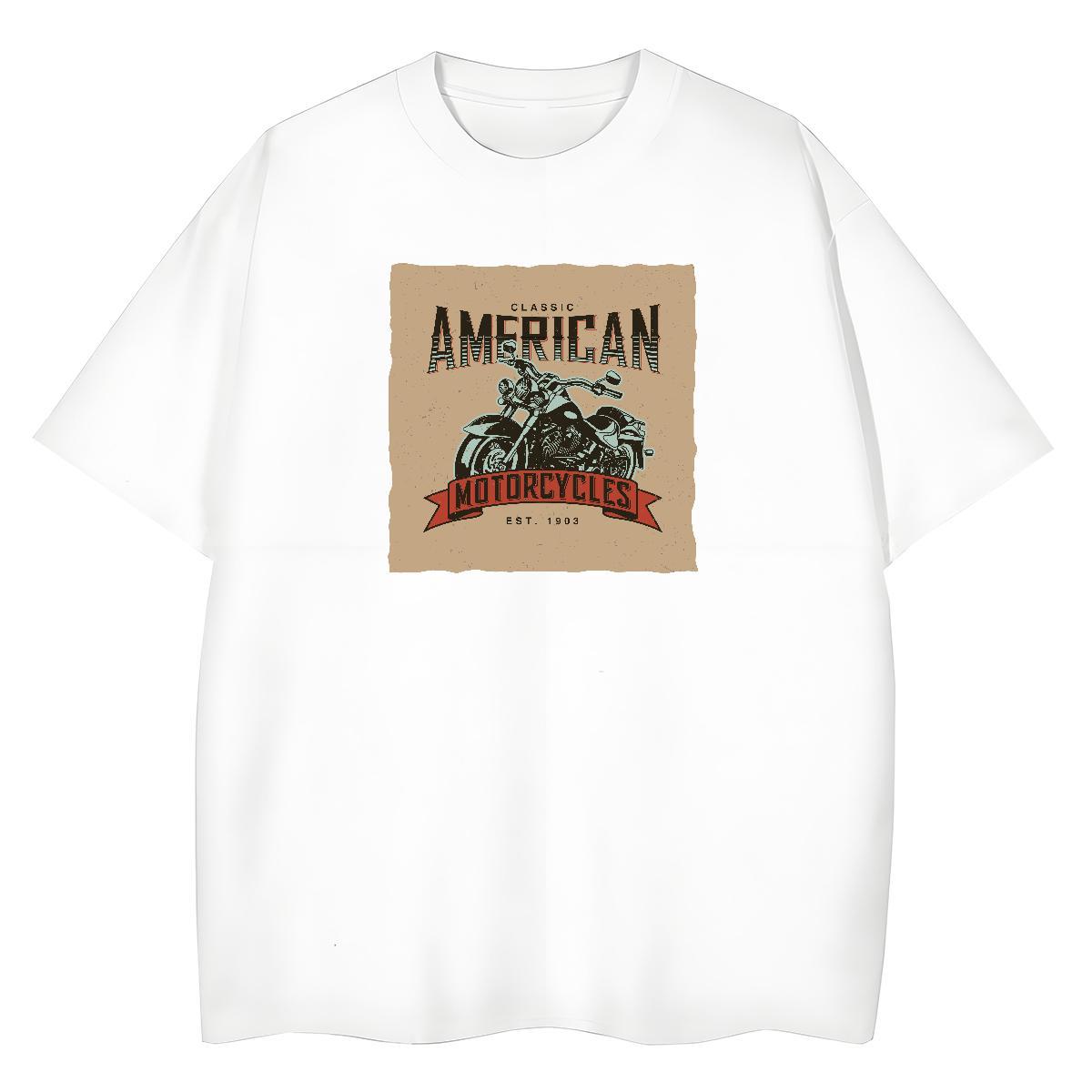 TOP Quality T shirt 100% Cotton 230g Comfortable Daily Wear Motorcycle Couples T Shirts High quality Cartoon Floral Printing Polos