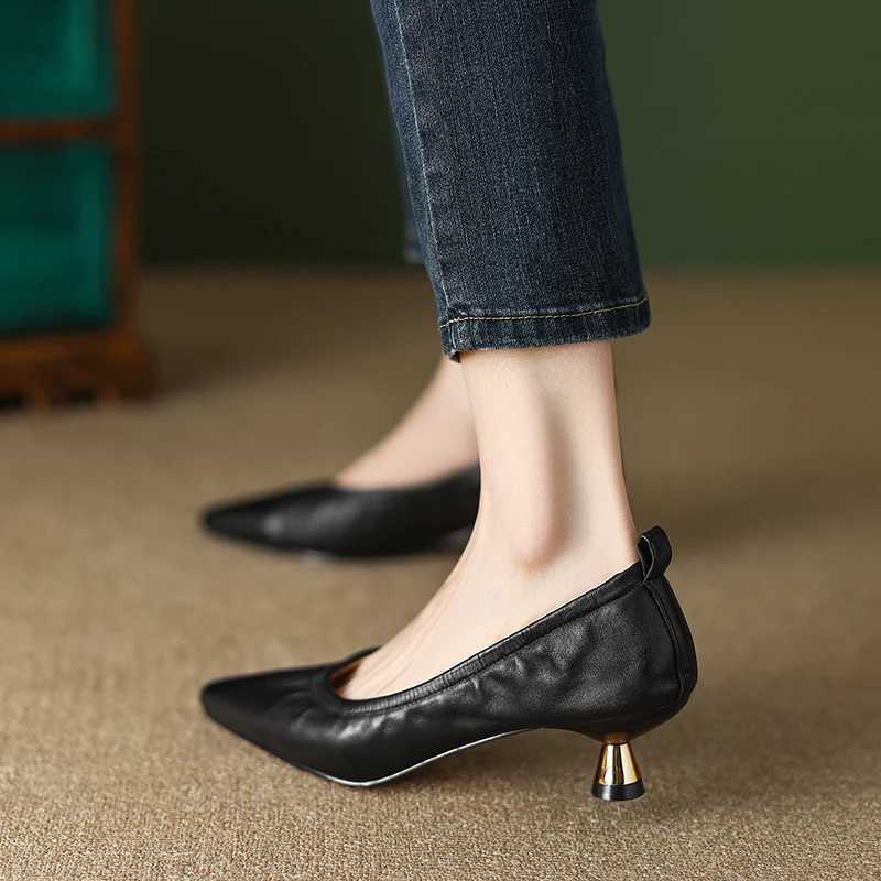 2023 new Spring women pumps natural leather 22-24.5cm sheepskin+pigskin full leather pointed toe low heels soft women shoesLX241014