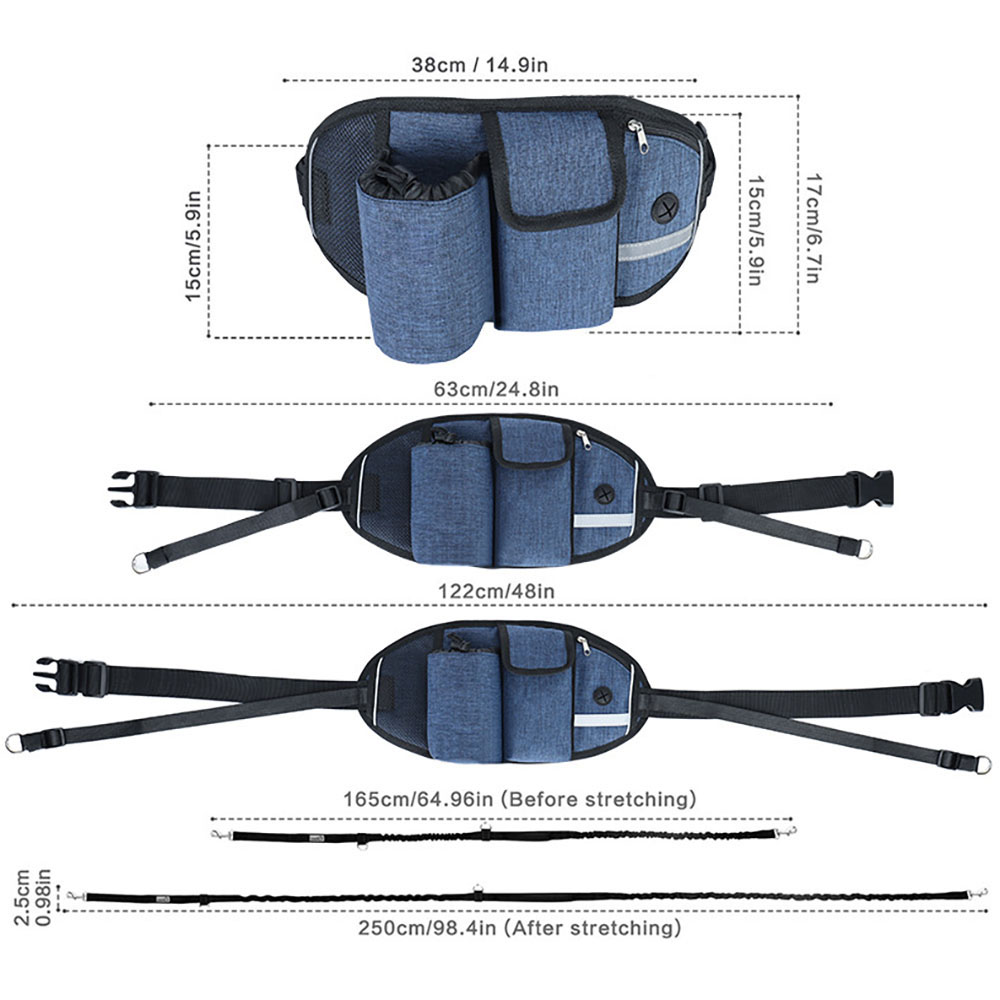 Pet Dog Training Waist Bag Hands-Free Leashes Set Treats Pouch Pet Walking Bungee Leash Dog Feed Bowls Storage Water Cup Bags