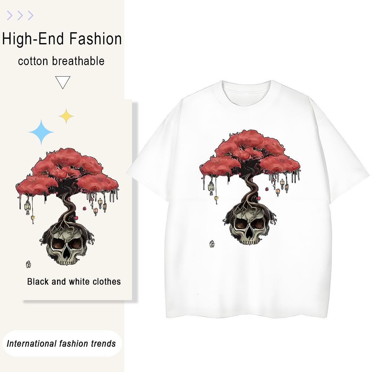 TOP Quality T-Shirts for Women 230g 100% Cotton Breathable Crew Neck Summer Casual tree Couples T Shirts Comfortable Custom Printing Polos