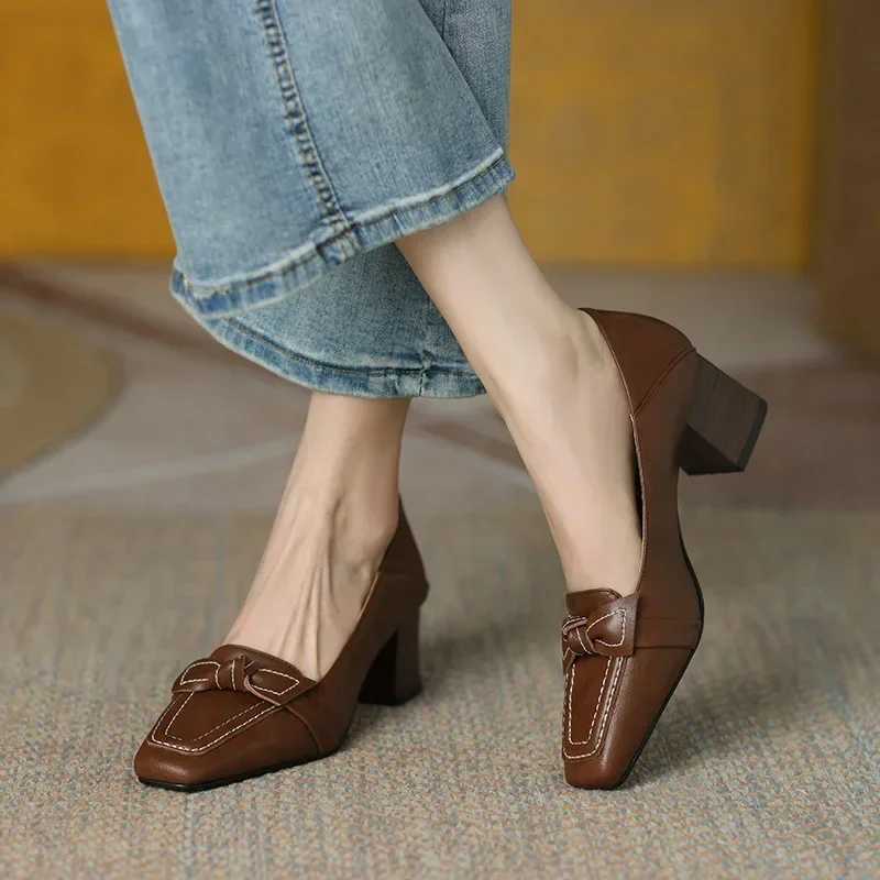 Women Bowknot High Heels Korean Autumn Fashion Elegant Square Toe Stiletto Chunky Heels Pumps Party Dress Casual ShoesLX241014