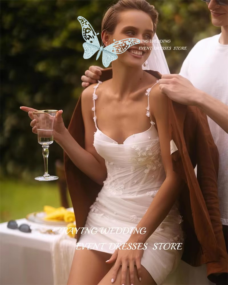 Sexy Spaghetti Straps Mini Short Wedding Party Dresses Boho Wers Sweetheart Summer Bride Gowns With Veil 6660312