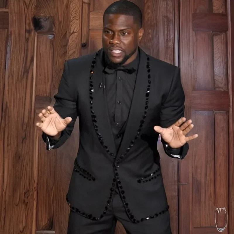 Beaded Wedding Suits for Men Prom Black Slim Fit 2 Pcs Crystal Groom Tuxedos Luxury African Party Formal Attire 2024 (Jacket + Pants)