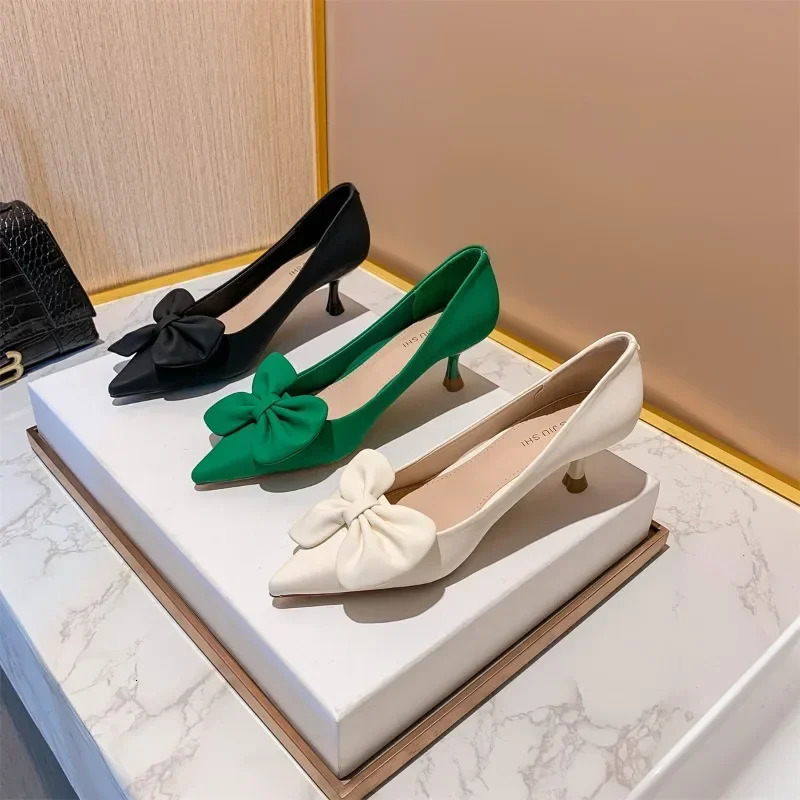 Bow-knot Womens Pumps Fashion Slip-on High Heels Sexy Pointed Office Shoes Solid Color Shoes Modern Party Dress Pumps 241014