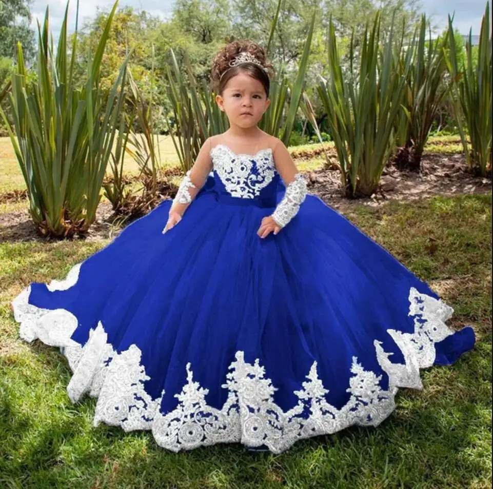 Long Sleeves Flower Girl Dresses For Weddings Toddlers Satin Bow Ball Gown Pageant Dress Sparkly 1st Communion Party Gowns 241014