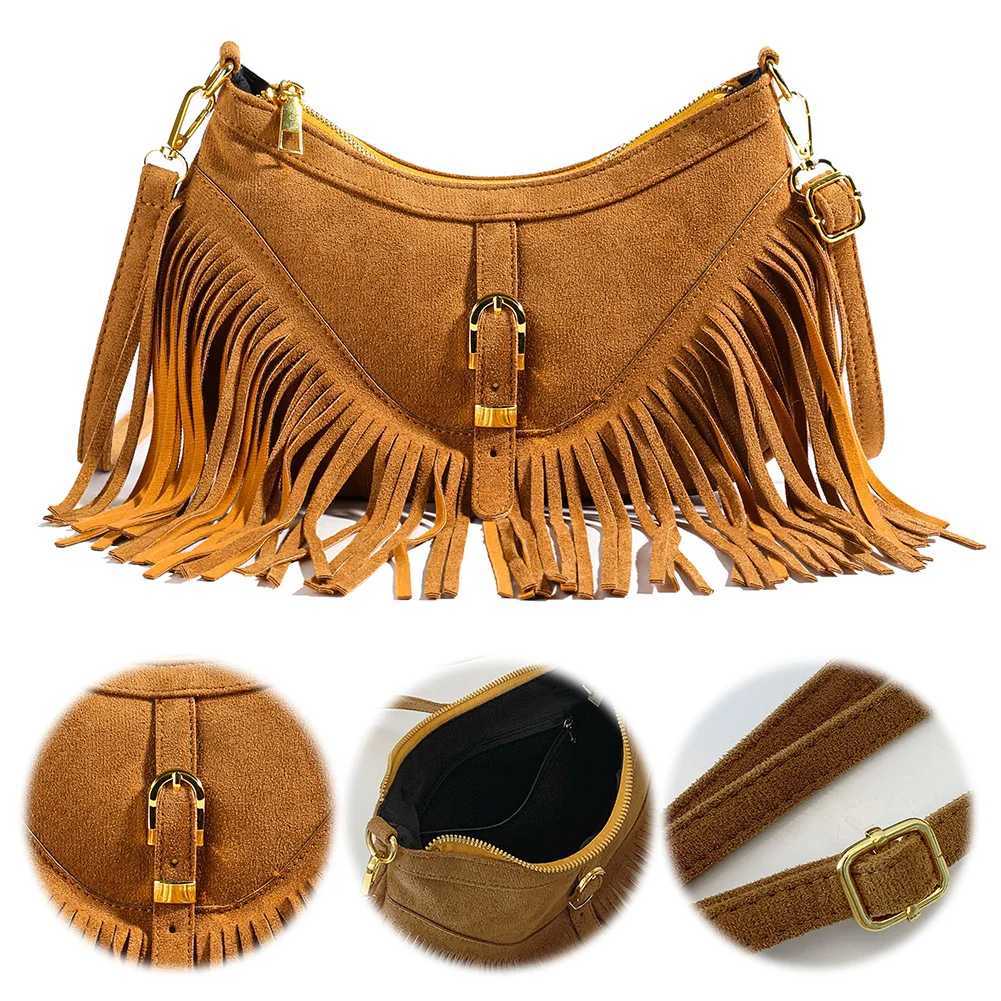 Ladies Suede Shoulder Bag with Interior Pocket Hobo Zipper Closure Messenger Retro Handbag for Work Travel 241014