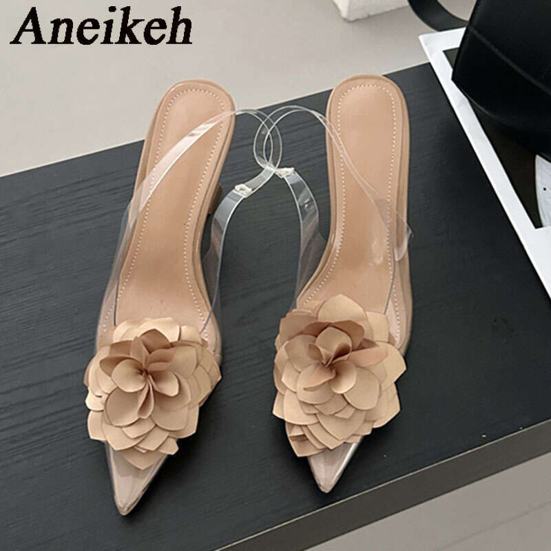 Aneikeh Women's Silk wer Decorative Single Shoes 2024 Sexy Transparent PVC Pointed Sgbac High Heels Party Dress atos