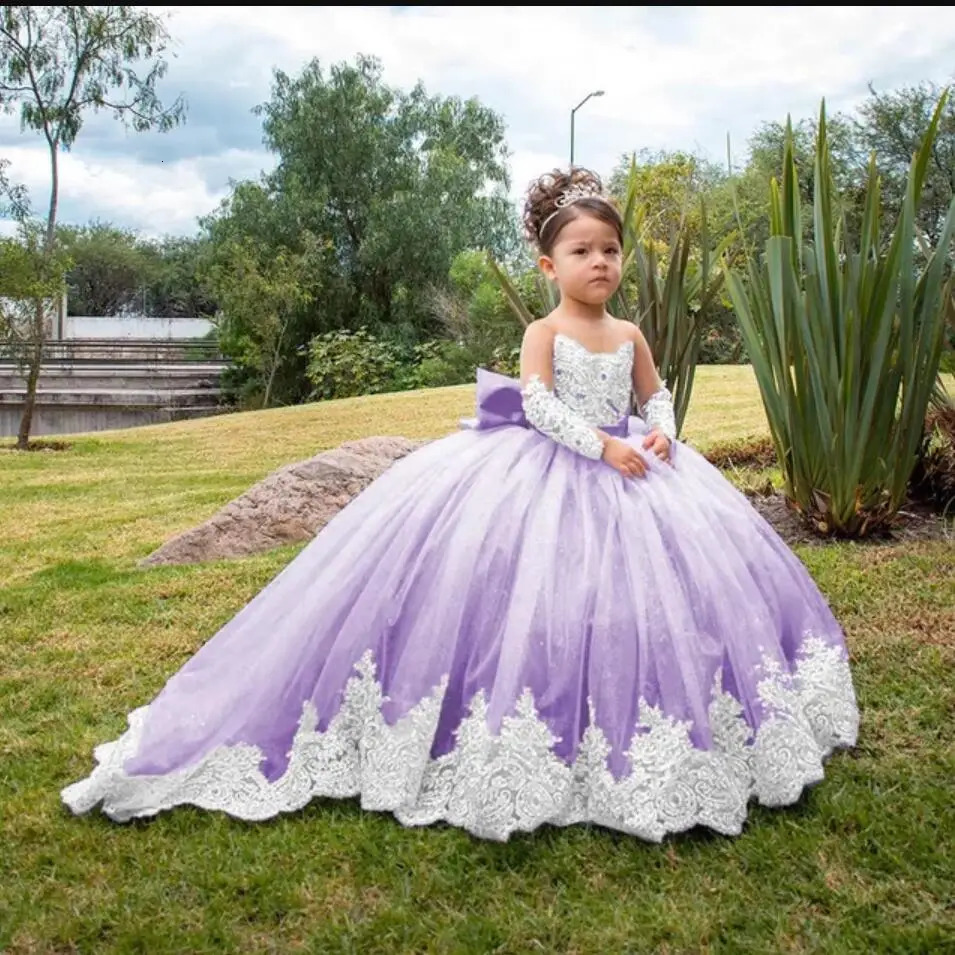 Long Sleeves Flower Girl Dresses For Weddings Toddlers Satin Bow Ball Gown Pageant Dress Sparkly 1st Communion Party Gowns 241014