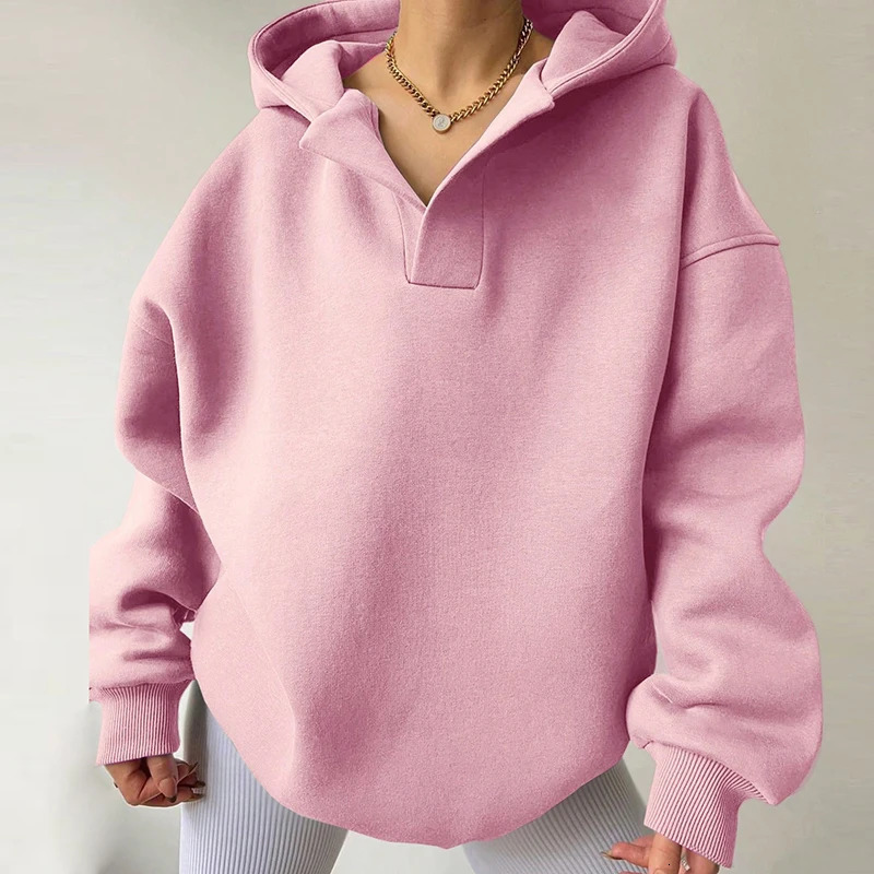 Winter Autumn Hooded Sweatshirts Elegant Women Long Sleeved Warm Thick Solid Pullovers Fashion High Street Loose Hoodies Female 241008