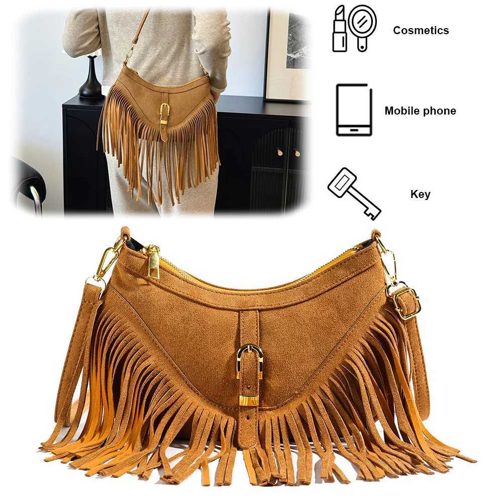 Ladies Suede Shoulder Bag with Interior Pocket Hobo Zipper Closure Messenger Retro Handbag for Work Travel 241014