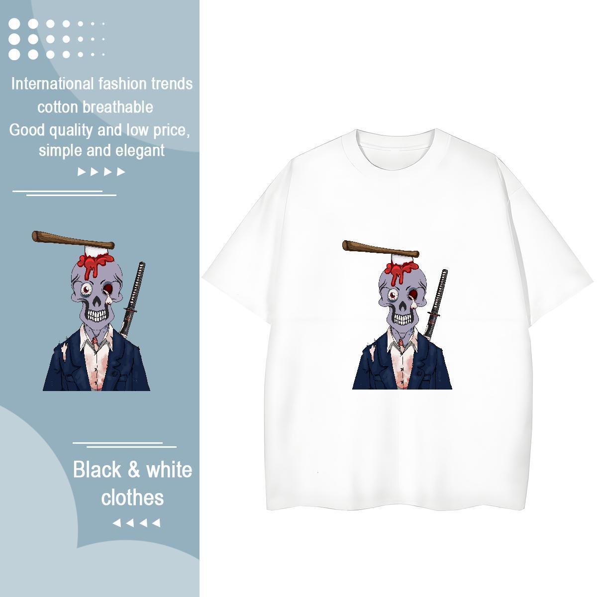 2024 Women T Shirts 100% Cotton 230g Breathable Soft Daily Outfit skull Women Tees Loose Customized Tops Tees