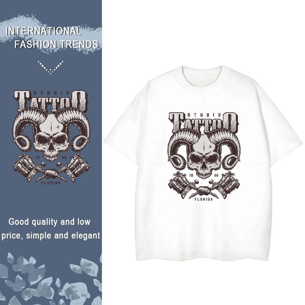 TOP Quality T Shirts Women 230g 100% Cotton Breathable Crew Neck Outdoor skull Unisex Tshirts Free Shipping Custom Print Oversized Tops