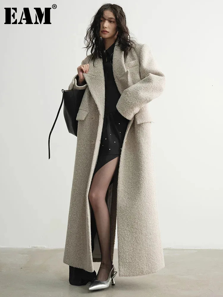 30% wool X-Long large-sized warm wool coat lapel long sleeved womens jacket fashionable trend for winter 1DH4053 241007