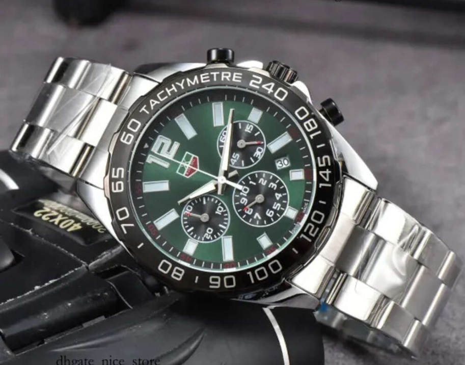 men Chronograph Six needles calendar Full Function Brand F1 Series Sports Fashion watch Stainless Steel Strap Automatic Designer Movement Quartz Watches